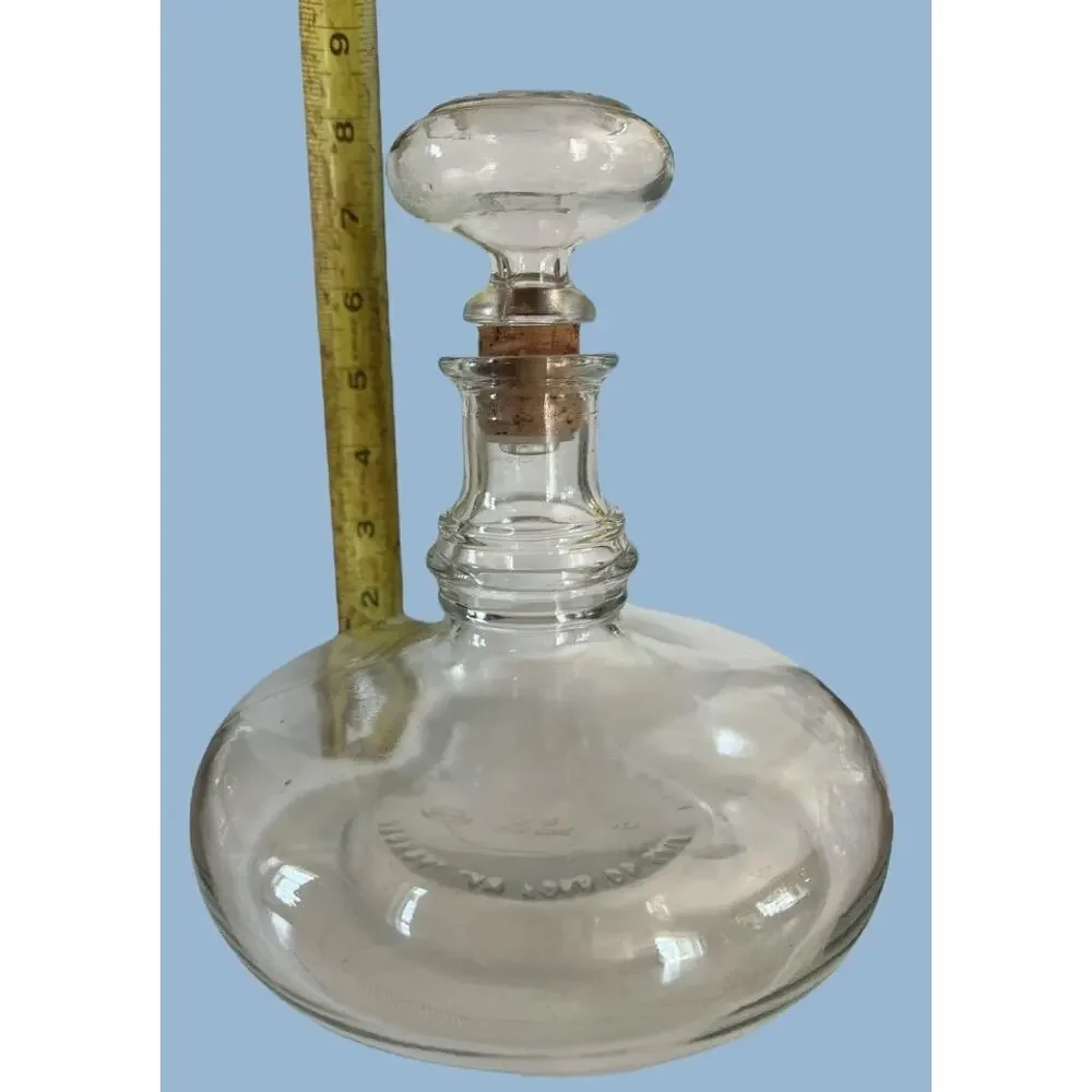 Vtg 50s MCM Clear Glass Liquor Bottle Decanter Cork Stopper Bar Retro Decor Wine